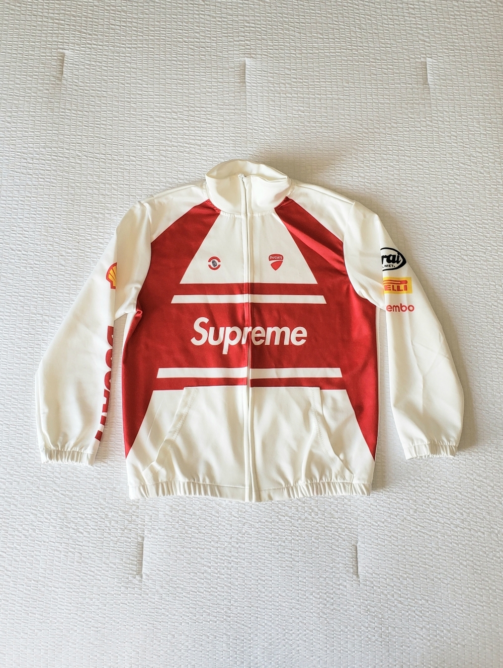 NWOT! SUPREME/DUCATI Men's Sponsor Logo Nylon Track Jacket (S) White/Red